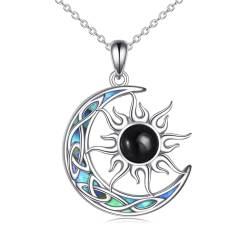 YAFEINI Sonne und Mond Kette Damen 925 Sterling Silber Schwarze Onyx Keltischer Mond Anhänger Halskette Sonne Schmuck Geschenk von YAFEINI