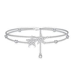 YAFEINI Stern Fußkettchen für Damen Silber 925 Mehrschichtiger Strand Fußkette Armband Verstellbares Boho Schmuck Geschenk für Frauen und Mädchen von YAFEINI