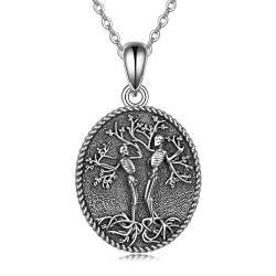 YAFEINI Totenkopf Lebensbaum Halskette 925 Sterling Silber Skelett Jüdisches Paar Schmuck Geschenke für Frauen Männer von YAFEINI