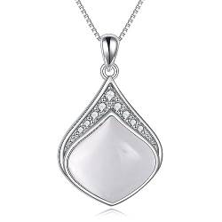 YAFEINI Tropfen Kette Sterling Silber Vintage filigrane Naturstein Tropfen Anhänger Halskette Schmuck Geschenke für Damen Mädchen (Klare Tropfen-Halskette – Geburtsstein für April) von YAFEINI