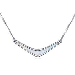 YAFEINI Weiß Opal Kette Damen 925 Sterling Silber Opal Bumerang Anhänger Halskette Einfache Minimalistische Schmuck Geschenk von YAFEINI