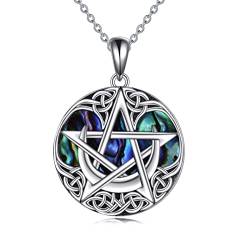 YAFEINI Wiccan Pagan Halskette für Damen Pentagramm Kette 925 Silber Norse Runen Hecate Anhänger Amulett Wikinger Schmuck Geschenk für Herren (Pentagramm Kette) von YAFEINI