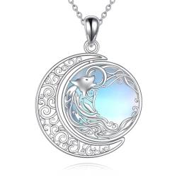 YAFEINI Wolf Halskette für 925 Sterling Silber Halbmond Anhänger Schmuck Wolf Labradorit Halsketten für Männer Teenager Mädchen Jungen Geschenke (Mondstein Halsketten) von YAFEINI