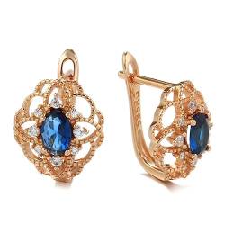 New Blue Natural Zircon Drop Earrings for Women Fashion Rose Gold Color Hollow Crystal Flower Earrings Wedding Jewelry von YAHOYA