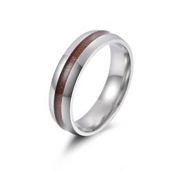 YAHOYA 6mm Edelstahl Ring Echt Braun Koa Holz Intarsien Hochglanz Sieb Ehering Männer Frauen von YAHOYA