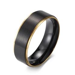 YAHOYA Cooler schwarzer Farbring für Männer Matte Finish Edelstahl Multicolor Gold Seiten Ring 7mm Breite Titan Ehering von YAHOYA