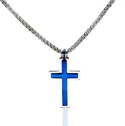 YAHOYA Edelstahl Blaues Kreuz Jesus Anhänger Christliches Gebet Amulett Halskette Vintage Katholischer Gläubiger Schmuck für Männer und Frauen von YAHOYA