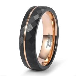 YAHOYA Einfache rhombische Raute mit Einlage aus Roségold Line Lovers 4mm 6mm 8mm Ring aus schwarzem Wolframkarbid für Männer und Frauen von YAHOYA