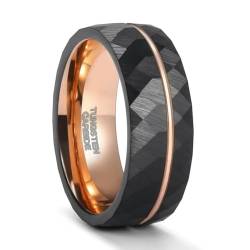 YAHOYA Einfache rhombische Raute mit Einlage aus Roségold Line Lovers 4mm 6mm 8mm Ring aus schwarzem Wolframkarbid für Männer und Frauen von YAHOYA