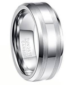 YAHOYA Herren 8mm polierter Wolframkarbid Ring Ehering Ringe mit abgeschrägter Kante Satin gebürstete Streifen Größe 6 bis 13 von YAHOYA