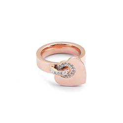 YAHOYA Love Charm Ring für Frauen Roségold Silber Farbe Edelstahl Herz Anhänger Ring mit glänzendem Zirkonia Liebe Geschenk Schmuck Ring von YAHOYA