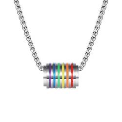 YAHOYA Mode Edelstahl Regenbogen Loop Halskette Anhänger für Männer und Frauen Gay Pride Schmuck Freie Kette Perlen Kragen Geschenk Design von YAHOYA