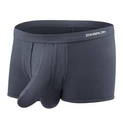 YAHWULAI Herren Doppelbeutel Unterwäsche Kurzes Bein Bulge Boxer Briefs Getrennter Beutel Modal Trunks Grey 3XL von YAHWULAI