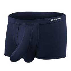 YAHWULAI Herren Doppelbeutel Unterwäsche Kurzes Bein Bulge Boxer Briefs Getrennter Beutel Modal Trunks Navy 2XL von YAHWULAI