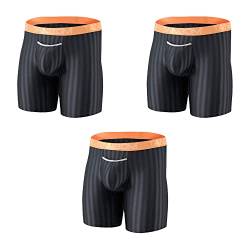 YAHWULAI Herren Sexy Ice Silk Boxershorts mit obenliegendem Schlitz, Po-Vergrößerungstasche, rutschfestem Langbein, ohne Etikett, 3er Pack Herrenunterwäsche Grau L von YAHWULAI