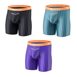 YAHWULAI Herren Sexy Ice Silk Boxershorts mit obenliegendem Schlitz, Po-Vergrößerungstasche, rutschfestem Langbein, ohne Etikett, 3er Pack Herrenunterwäsche Multi 3XL von YAHWULAI