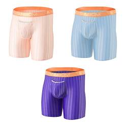 YAHWULAI Herren Sexy Ice Silk Boxershorts mit obenliegendem Schlitz, Po-Vergrößerungstasche, rutschfestem Langbein, ohne Etikett, 3er Pack Herrenunterwäsche Multi L von YAHWULAI