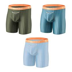 YAHWULAI Herren Sexy Ice Silk Boxershorts mit obenliegendem Schlitz, Po-Vergrößerungstasche, rutschfestem Langbein, ohne Etikett, 3er Pack Herrenunterwäsche Multi M von YAHWULAI