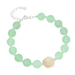 YAIEWNE Armband, 925 Grüner Jade-Rosen-Muschelblumen-Armreif, Hochwertige Accessoires, Schönes Modisches Damenarmband, Verstellbarer Perlen-Manschettenschmuck, Festival-Geschenk? Freundschaft von YAIEWNE