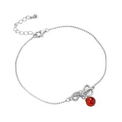 YAIEWNE Armband, 925 Schleifendesign, Roter Granatapfel-Kristall, Eleganter Armreif, Einfacher Schmuck Für Die Beste Freundin, Verstellbarer Perlen-Manschettenschmuck, Festival-Geschenk? Freundschaft von YAIEWNE