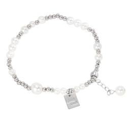 YAIEWNE Armband, 925 Word Good Lucky Square Pearl Quastenarmband, Leichter Luxus-Armreif Für Frauen, Verstellbare Perlenmanschette, Schmuck, Festival-Geschenk? Freundschaft von YAIEWNE