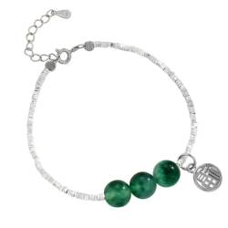 YAIEWNE Armband, 925Er Seetang-Jade-Zellstoff, Glückscharakter, Quadratisches Gebrochenes Armband, Lucy Chinesisches Wort-Anhänger-Armreif, Verstellbarer Perlen-Manschettenschmuck, Festival-Geschenk von YAIEWNE