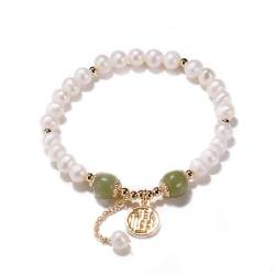 YAIEWNE Jadeperlen Chinesisches Gebet Für Glück Kristallarmband Luxus Perlenanhänger Armreif, Verstellbare Perlenmanschette Damenschmuck Festival Geschenk Freundschaft von YAIEWNE