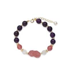 YAIEWNE Weiblicher Erdbeer-Amethyst-Glückstier-Handstrang, Einzigartiges Einfaches Perlenarmband, Verstellbare Perlenmanschette, Weiblicher Schmuck, Festival-Geschenk, Freundschaft von YAIEWNE