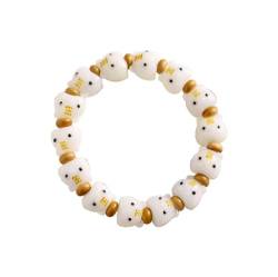 YAIEWNE Weißer Jade Bodhi Süßer Kleiner Tiger Perlenpaar Bodhi Spiel Armreif, Verstellbarer Elastischer Perlen Armreif Schmuck Festival Geschenk Freundschaft von YAIEWNE