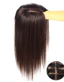 Echthaar-Topper für Frauen – 14 x 14 cm große Seiden-Basis-Topper, Verschluss mit Clip in Top-Haarteilen für dünner werdendes Haar (35,6 cm, dunkelbraun) von YAIRYANGTZE