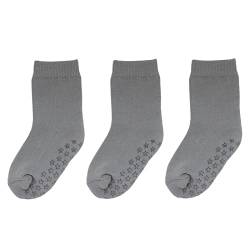 YALION 3 Paar Kindersocken Baumwolle ABS Rutschfeste Socken Kinder Sneaker Socken für Jungen Mädchen (1-2 Jahre, Grau-A5) von YALION