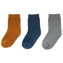 YALION 3 Paar Kindersocken Baumwolle ABS Rutschfeste Socken Kinder Sneaker Socken für Jungen Mädchen (2-3 Jahre, Khaki Blau Grau-A1) von YALION