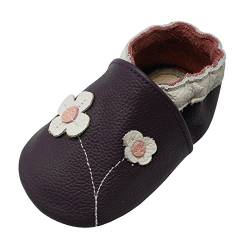 YALION Baby Mädchen Weiches Leder Lederpuschen Kleinkinder Krabbelschuhe mit Süßen Blumen Lila,EU 18/19=S von YALION