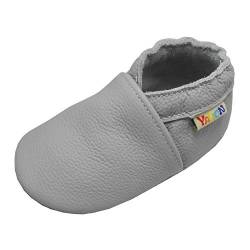 YALION Baby Weiche Leder Lauflernschuhe Junge Krabbelschuhe Mädchen Hausschuhe Lederpuschen Multi-Stile (Stein Grau, Numeric_18) von YALION