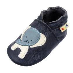 YALION Baby Weiches Leder Lauflernschuhe Kleinkinder Krabbelschuhe Hausschuhe Lederpuschen Babyschuhen mit Wildledersohlen Mehrfarbig (marineblauer Elefant, Numeric_18) von YALION