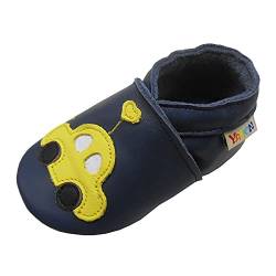 YALION Baby Weiches Leder Lauflernschuhe Kleinkinder Krabbelschuhe Hausschuhe Lederpuschen Babyschuhen mit Wildledersohlen Mehrfarbig (marineblaues Auto, Numeric_22) von YALION