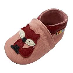 YALION Premium Weich Leder Babyschuhe Krabbelschuhe Lauflernschuhe Hausschuhe mit Fuchs Rosa, EU 24/25=XL von YALION