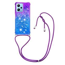 YAMCCCSE Handykette Hülle für Xiaomi Redmi Note 12 4G, Smartphone Necklace Glitzer Transparent Silikonhülle mit Band - Handyhülle Case mit Stylische Kette zum umhängen, Lila und Blau von YAMCCCSE