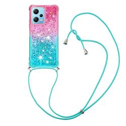 YAMCCCSE Handykette Hülle für Xiaomi Redmi Note 12 4G, Smartphone Necklace Glitzer Transparent Silikonhülle mit Band - Handyhülle Case mit Stylische Kette zum umhängen, Pink und Blau von YAMCCCSE