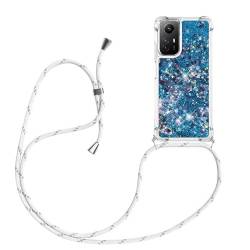 YAMCCCSE Handykette Hülle für Xiaomi Redmi Note 12S 4G - Quicksand Glitzer Hülle mit Band - Silikon Handyhülle mit Kordel Umhängenband - Schnur mit Treibsand Case zum Umhängen,Blau von YAMCCCSE