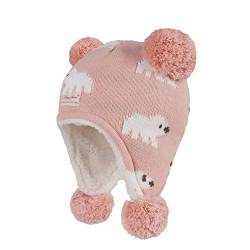 YAMEE Baby Wintermütze Mädchen Pompon Dickes Fleece Gefüttert Kinder Jungen Strickmütze wintermütze Stricken Hut Verdicken Ohrenschützer Hut für Kinder(0-5 Jahre alt) von YAMEE