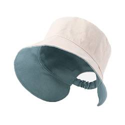 YAMEE Fischerhut Damen Pferdeschwanz Sonnenhut Reversibel,Bucket Hat Damen Anglerhut Baumwolle,Strandhut Freizeithut Outdoor-Hut Sommerhut Damen Faltbarer von YAMEE