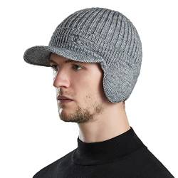 YAMEE Herren Wintermütze Strickcap Wintercap Damen Strickmütze Beanie mit Schirm Kappe,Schirmmütze mit Ohrenklappen Herren Ohrenschutz von YAMEE