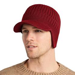 YAMEE Herren Wintermütze Strickcap Wintercap Damen Strickmütze Beanie mit Schirm Kappe,Schirmmütze mit Ohrenklappen Herren Ohrenschutz von YAMEE