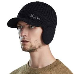 YAMEE Herren Wintermütze Strickcap Wintercap Damen Strickmütze Beanie mit Schirm Kappe,Schirmmütze mit Ohrenklappen Herren Ohrenschutz von YAMEE