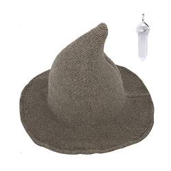 YAMEE Hexenhut für Damen Halloween Harry Potter Hexe Hut Faltbare Kopfbedeckung Karneval Fasching Masquerade Cosplay Cap mit Weiße Kristallkette von YAMEE