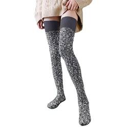 YAMEE Kniestrümpfe Damen Overknee Strümpfe,Damen Winter Strickstrümpfe Overknee,Gestrickte Strümpfe Oberschenkel hohe,Klassische Frauen Lange Socken Retro von YAMEE