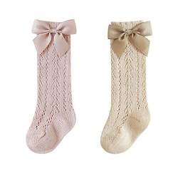 YAMEE Kniestrümpfe Sommer Mädchen Bogen 2 Paar,Kindersocken Knielang,Lange Socken Sommersocken mit Süße Schleifen für Baby Kinder 0-5 Jahren von YAMEE