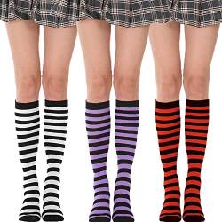 YAMEE Kniestrümpfe damen Socken Streifen, Strümpfe damen ,Gestreifte Socken College Socken Strümpfe Kniestrumpf für Damen (3 Paare) von YAMEE