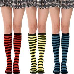 YAMEE Kniestrümpfe damen Socken Streifen, Strümpfe damen ,Gestreifte Socken College Socken Strümpfe Kniestrumpf für Damen (3 Paare) von YAMEE